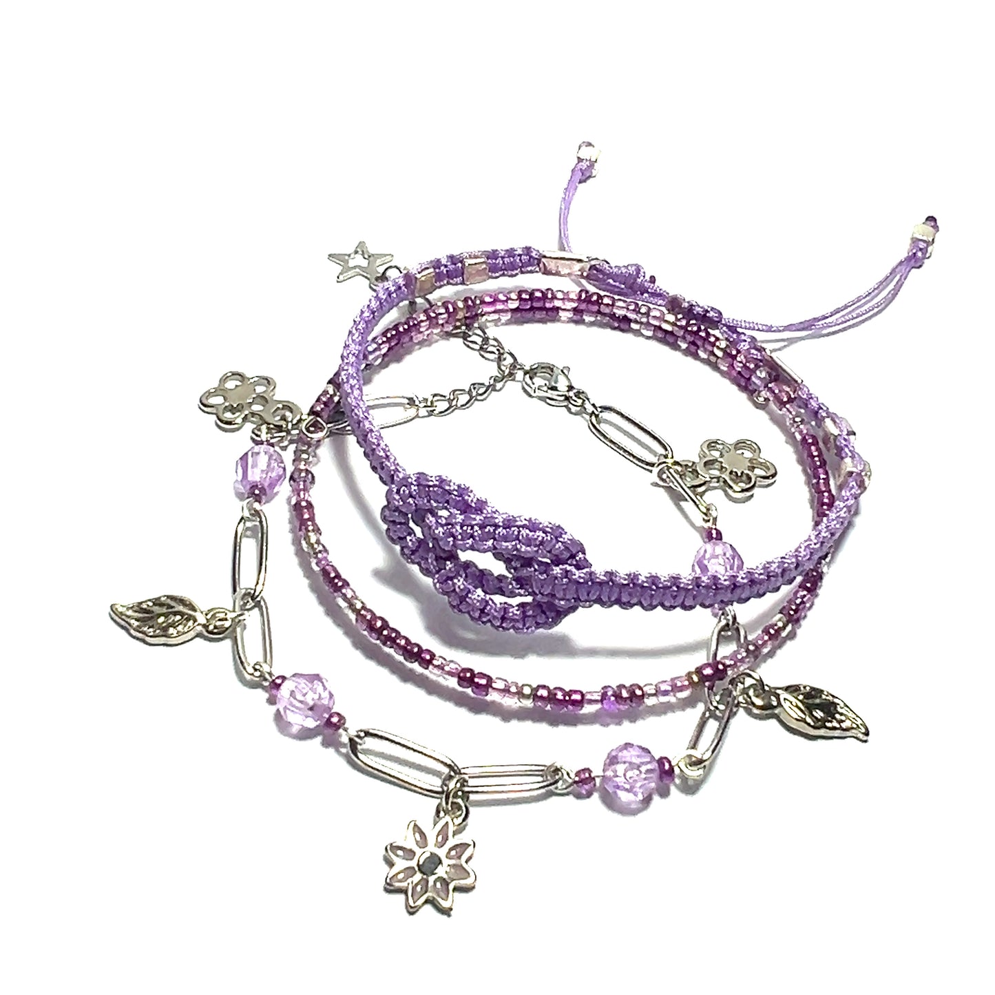 Lavender Bead Macrame Bracelets