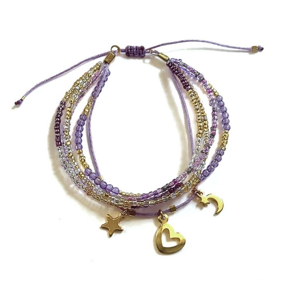 Lavender Multi Strand Sliding Knot Bracelet