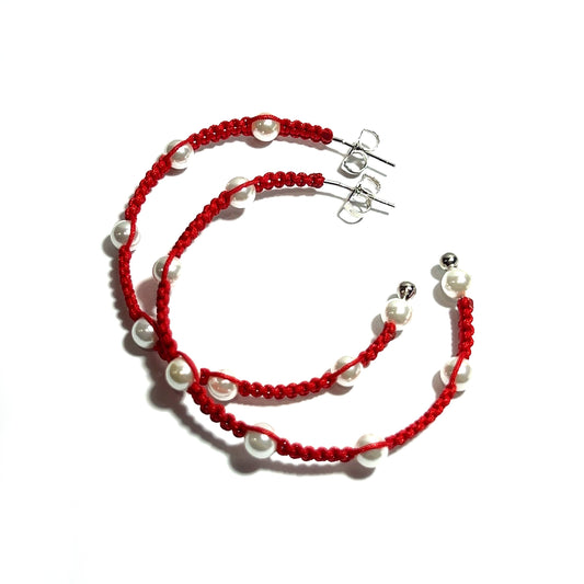 Red Bead Macrame Earrings