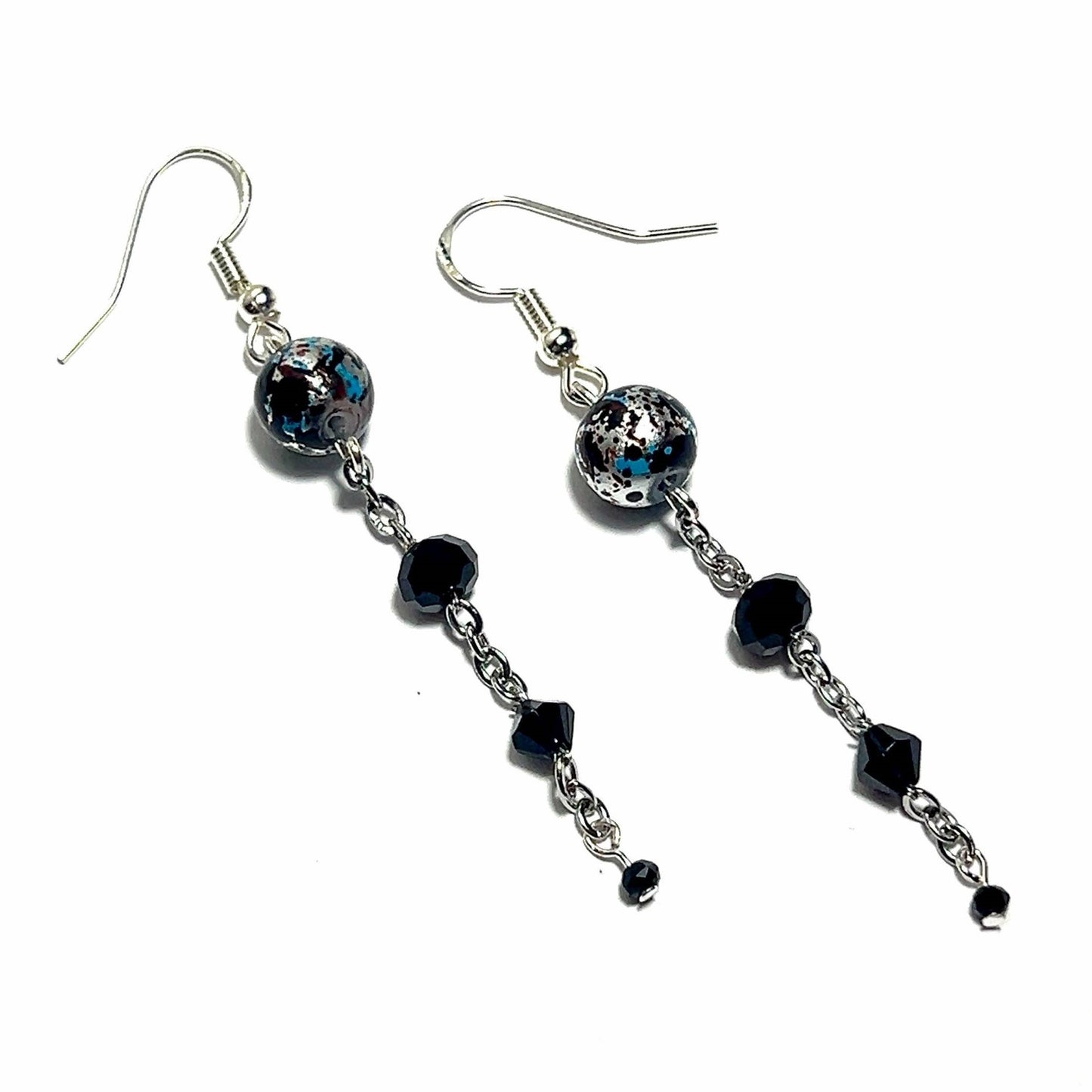 Black Dangle Beaded Earrings