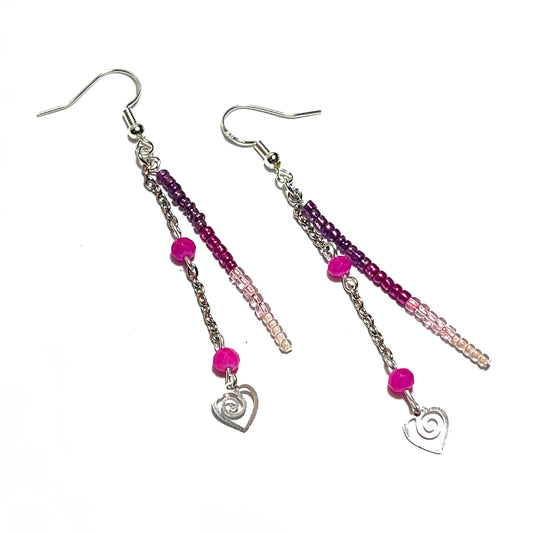 Beaded Heart Sticks Earrings