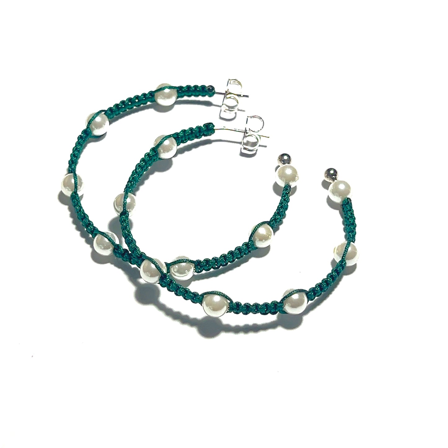 Green Bead Macrame Earrings