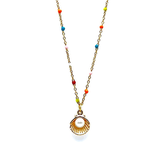 Multicolor Shell Pendant Beaded Necklace