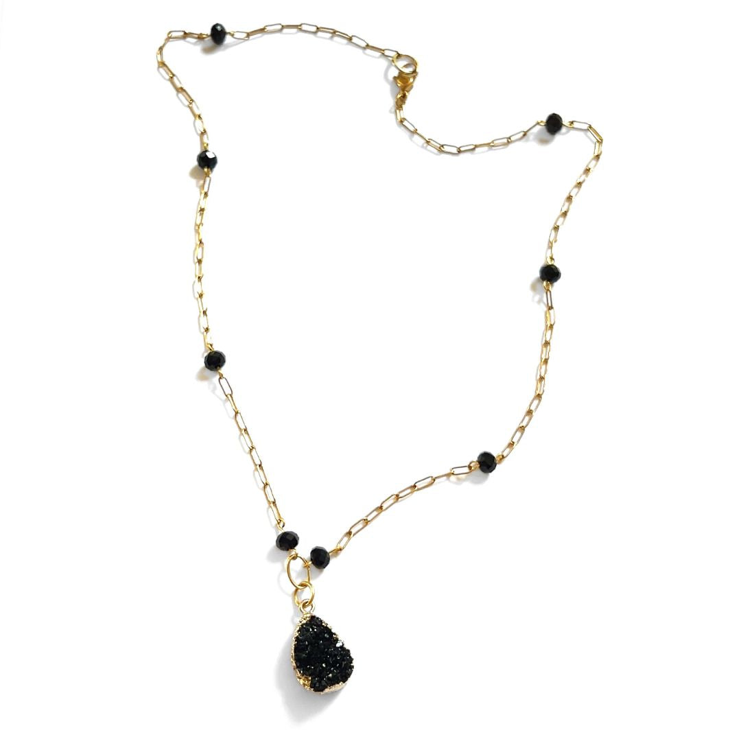 Leather Black Cord and Beads Layered Necklace