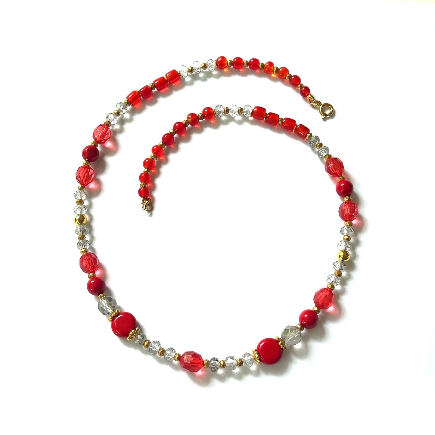 Red Triple Layer Beaded Necklace