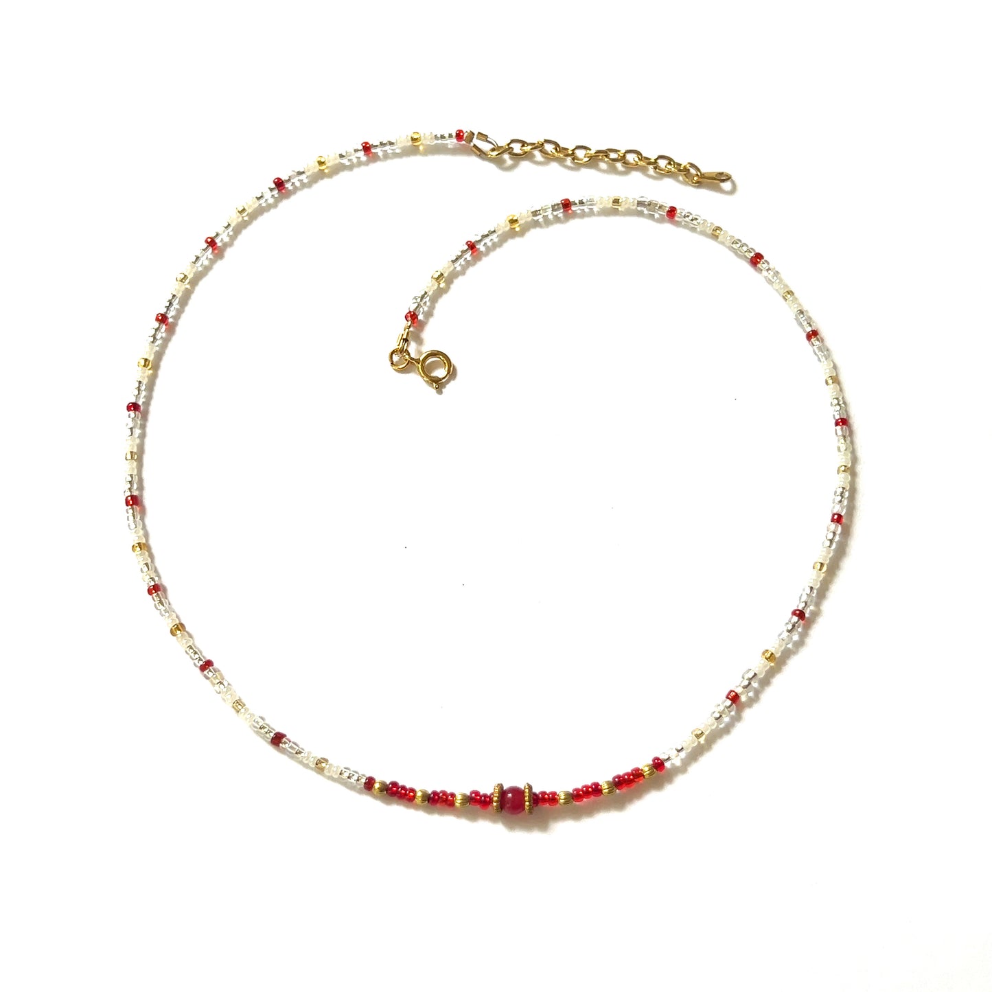 Red Triple Layer Beaded Necklace